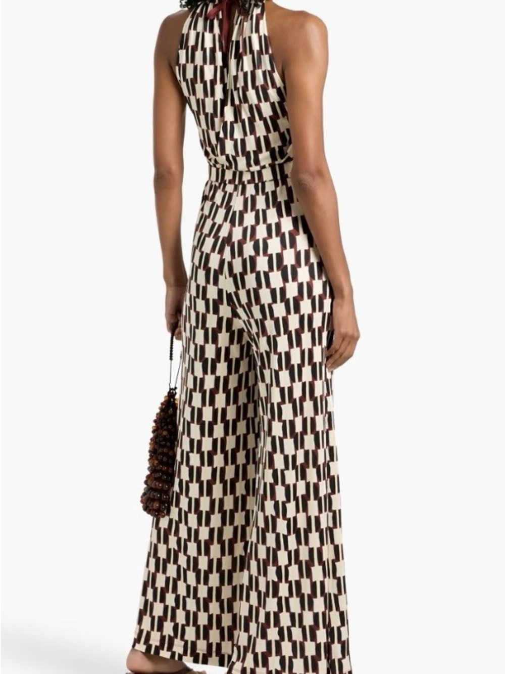Diane Von Furstenberg Cream & Brown Geometric Wide-Leg Jumpsuit